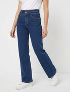 Jean taille haute coupe droite - Bleu