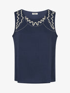 Top liso con detalles de bordados en forma de olas - Azul marino
