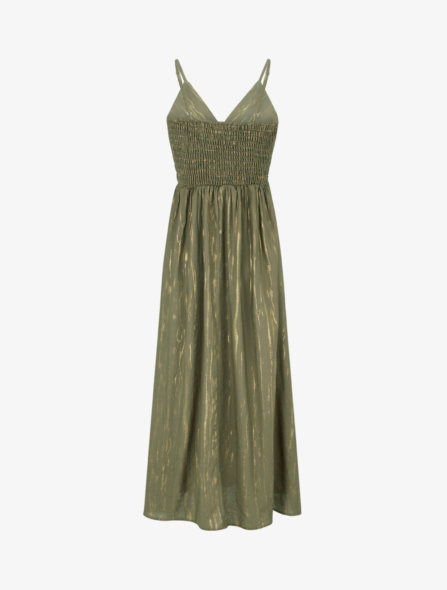 Robe élastiquée unie détail irisé - Kaki