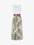 Vestido largo sin mangas con estampado de hojas - Caqui