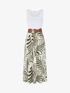 Vestido largo sin mangas con estampado de hojas - Caqui