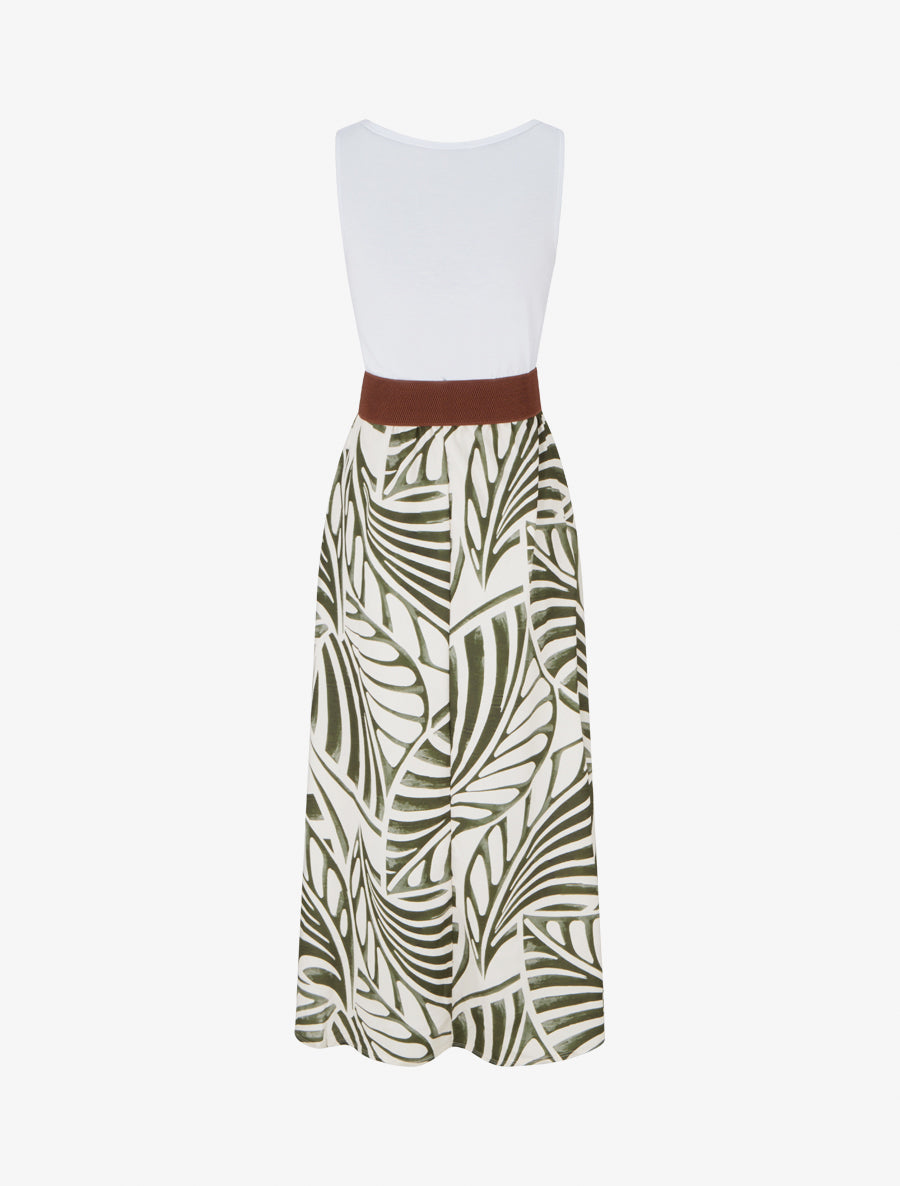 Vestido largo sin mangas con estampado de hojas - Caqui