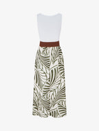 Vestido largo sin mangas con estampado de hojas - Caqui