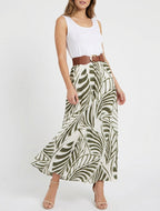 Vestido largo sin mangas con estampado de hojas - Caqui