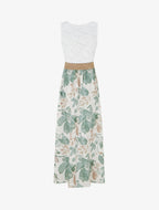Robe longue à dentelle et imprimé floral - Kaki clair