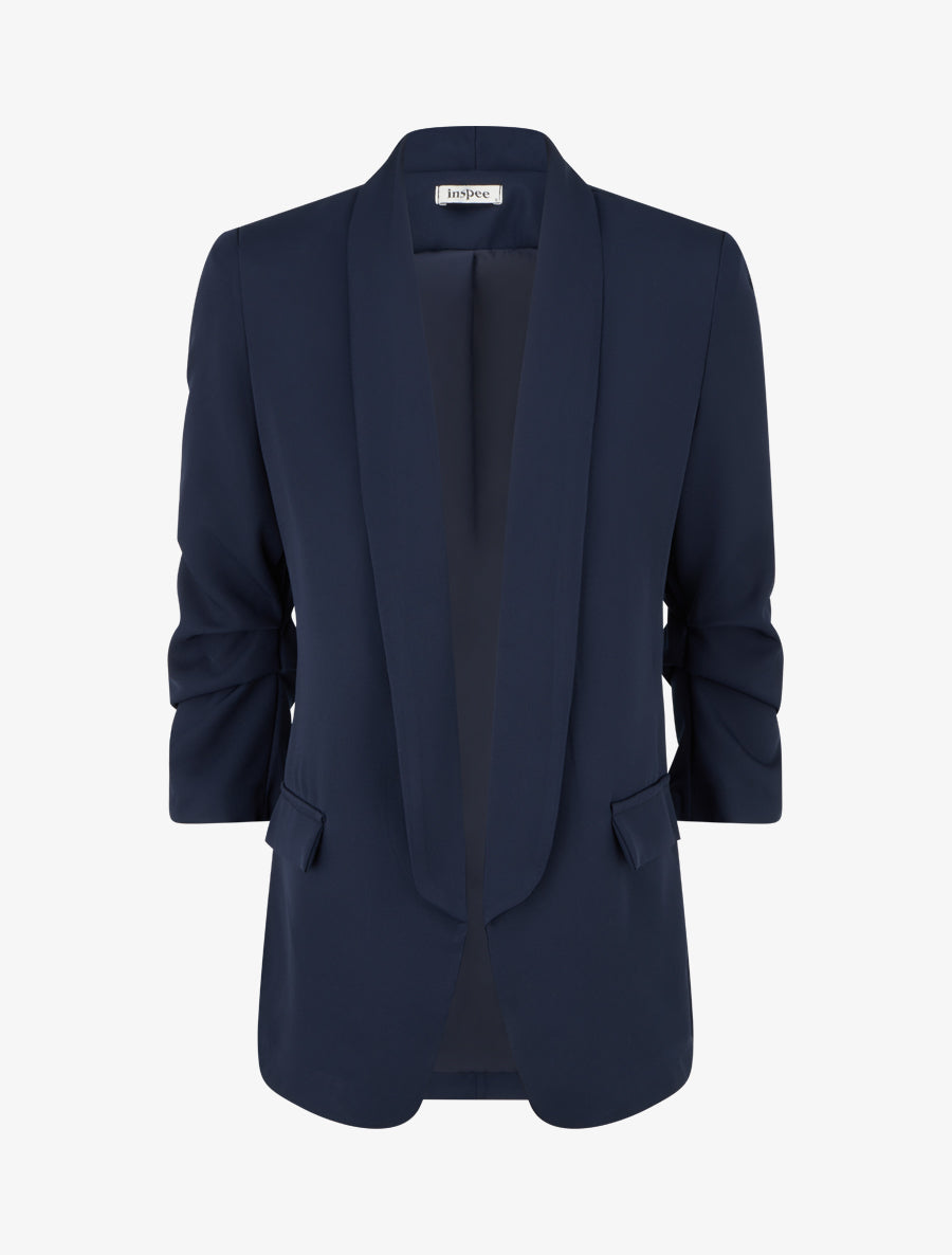 Chaqueta lisa con mangas fruncidas - Azul marino