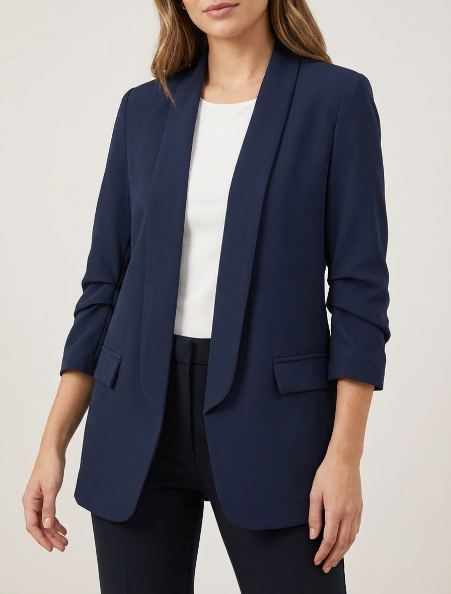 Chaqueta lisa con mangas fruncidas - Azul marino