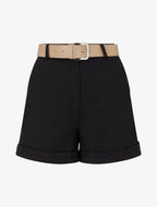 Short uni à ourlet et ceinturé - Noir