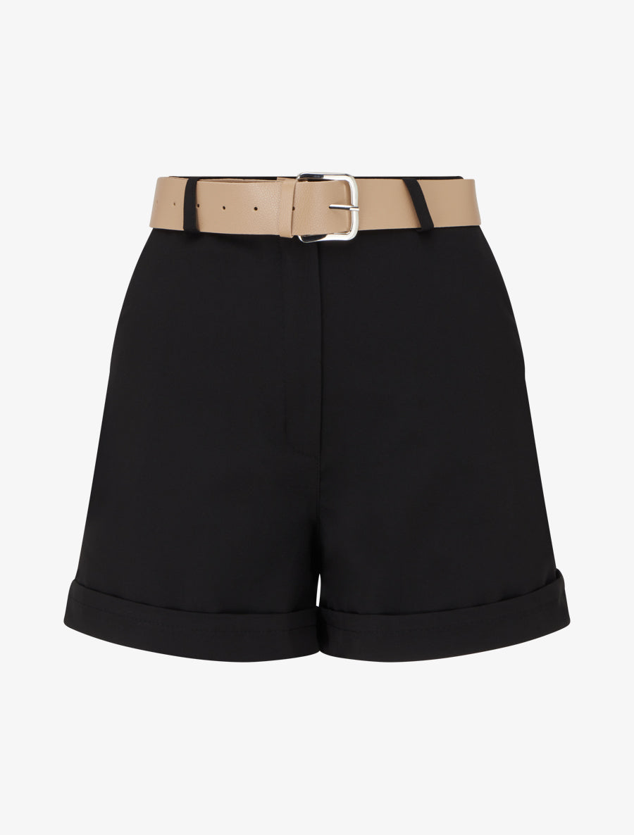 Short uni à ourlet et ceinturé - Noir