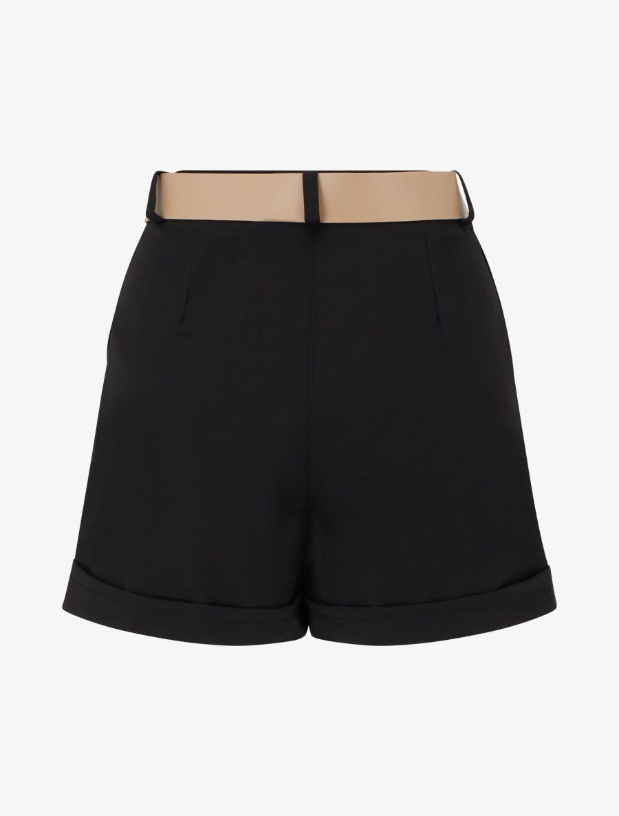Short uni à ourlet et ceinturé - Noir