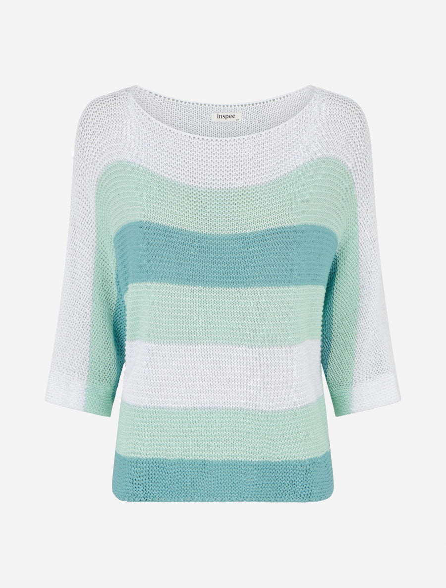 Jersey holgado a rayas con mangas 3/4 - Azul laguna
