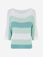 Jersey holgado a rayas con mangas 3/4 - Azul laguna