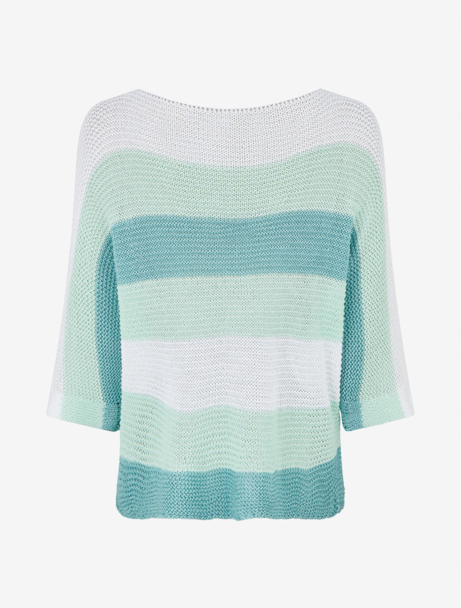 Jersey holgado a rayas con mangas 3/4 - Azul laguna