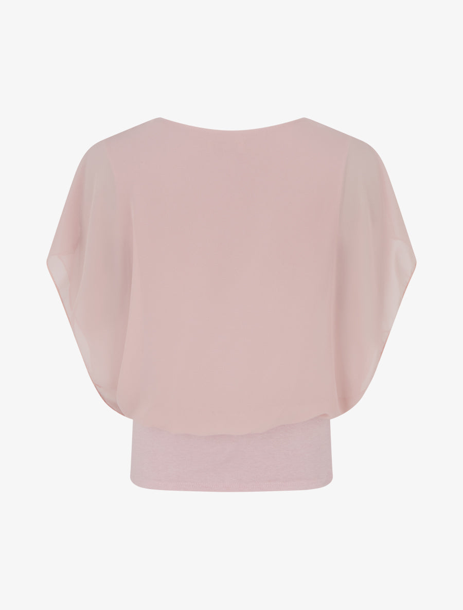 Top uni à manches volantées - Vieux rose