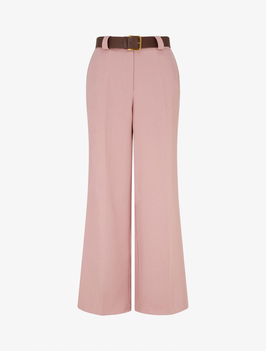 Pantalon droit uni élastiqué - Rose