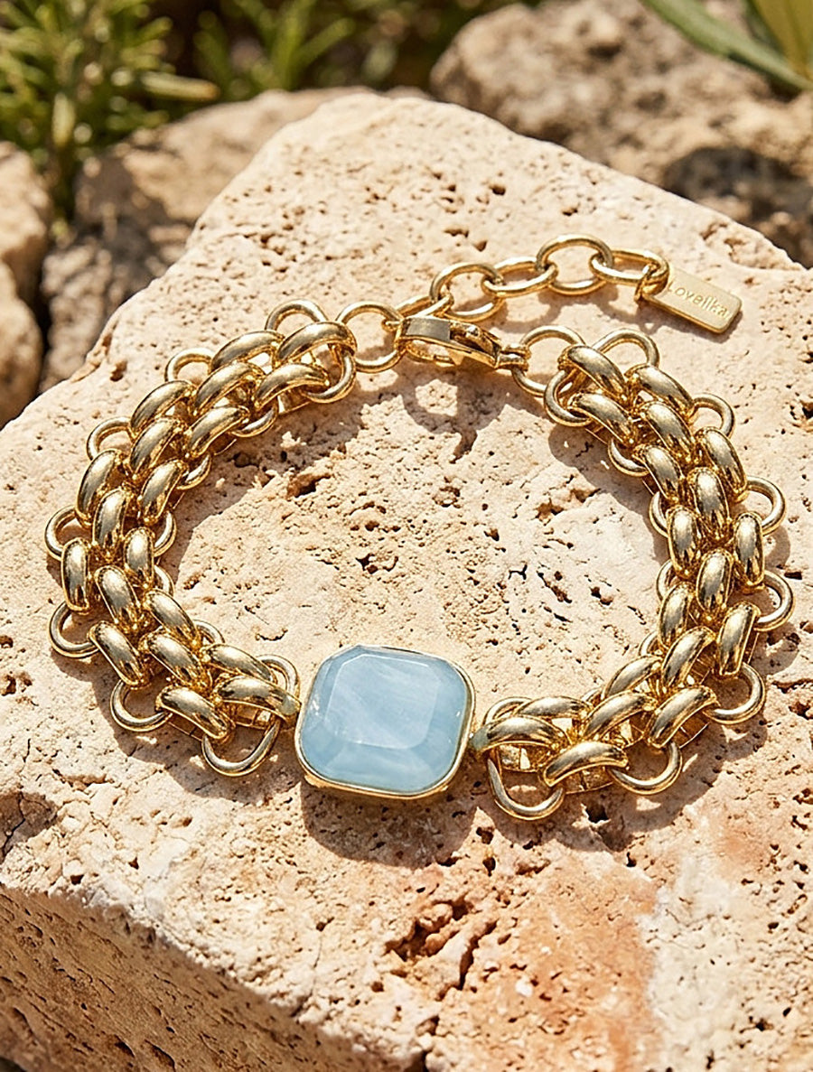 Bracelet en maille fantaisie à empiècement en résine - Bleu