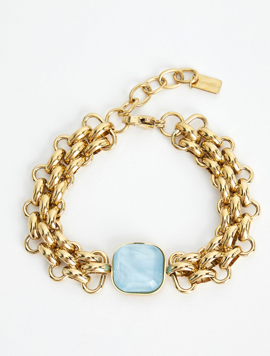 Bracelet en maille fantaisie à empiècement en résine - Bleu