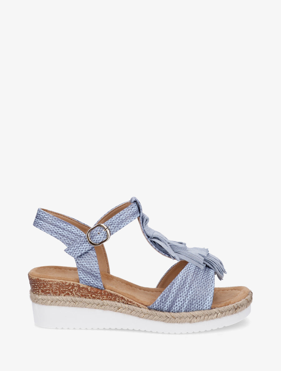 Sandales pailletées à franges en suédine - Bleu clair