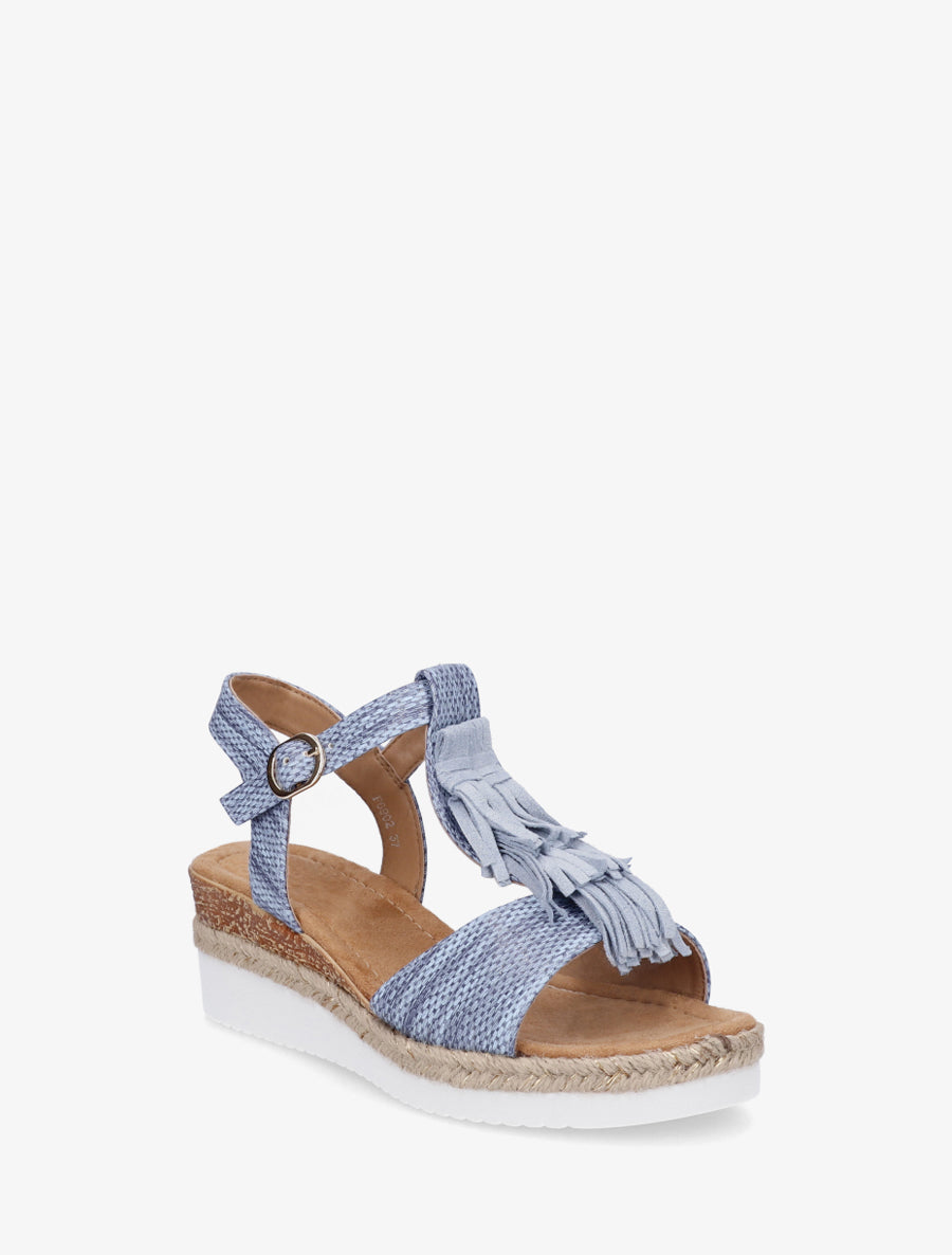 Sandales pailletées à franges en suédine - Bleu clair