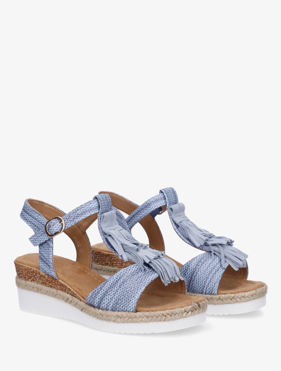 Sandales pailletées à franges en suédine - Bleu clair