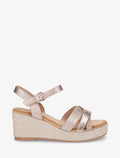 Sandales compensées effet python irisé - Rose gold