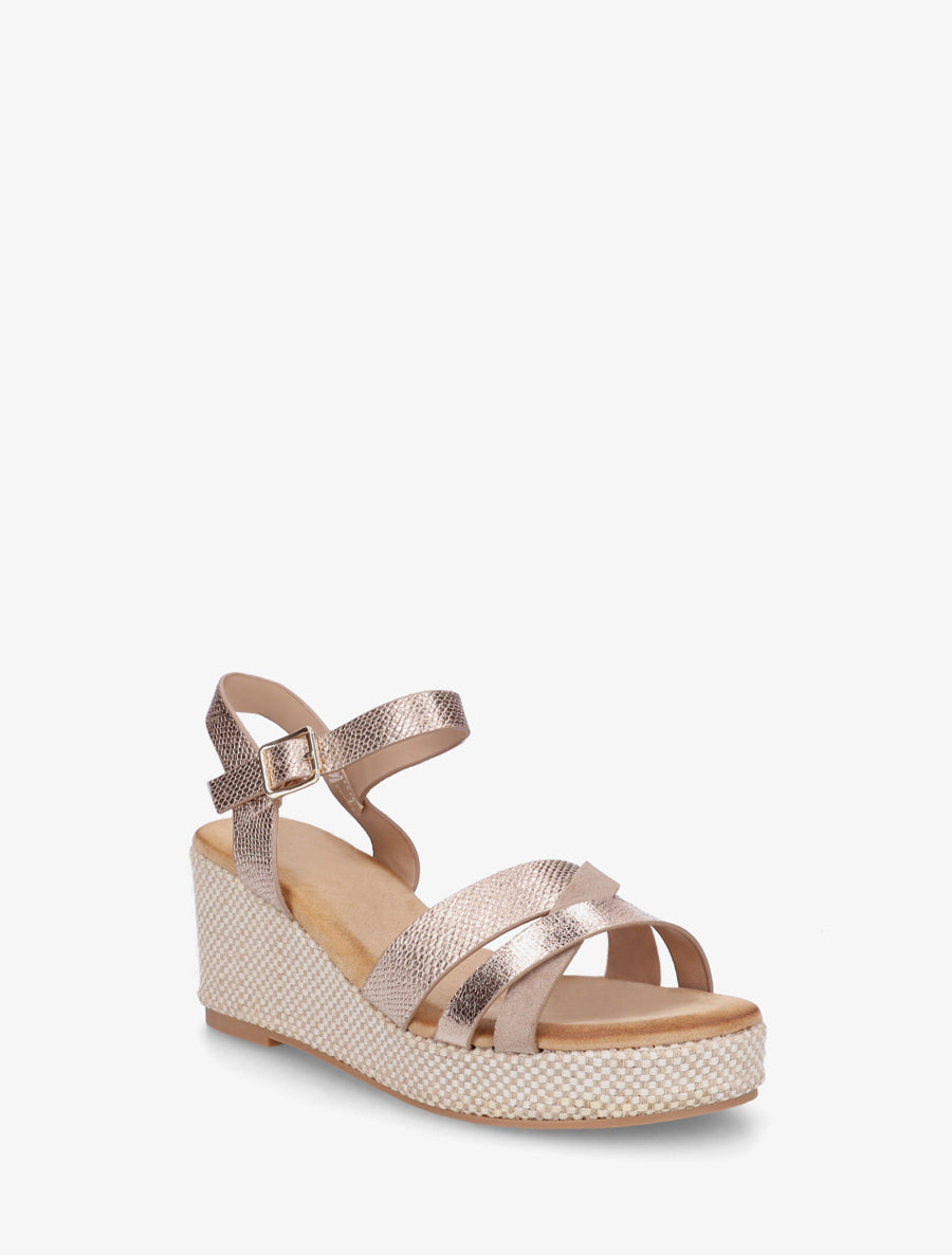 Sandales compensées effet python irisé - Rose gold