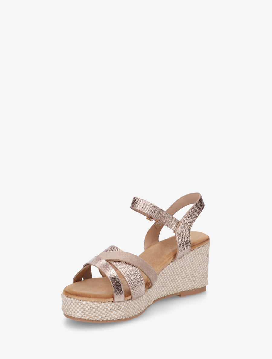 Sandales compensées effet python irisé - Rose gold